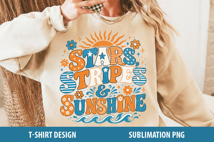 Stars Stripes and Sunshine Sublimation PNG | Retro Beach design