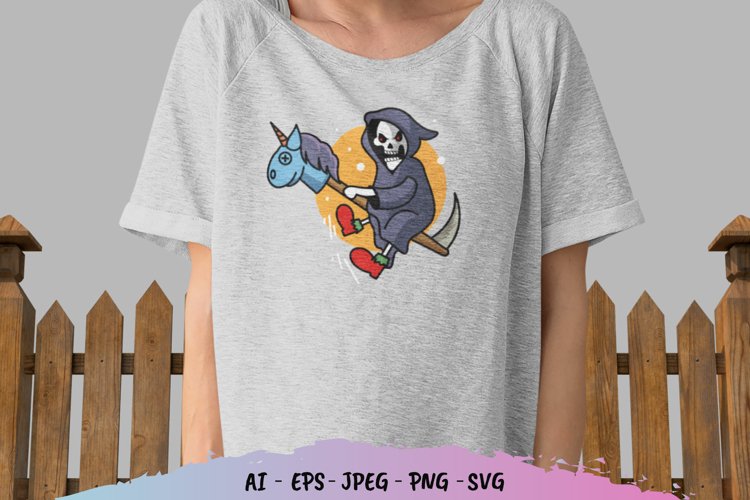 Skull Riding Unicorn Sickle SVG