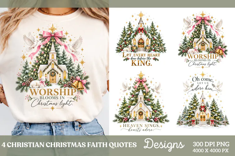 4 Christian Christmas Shirt Designs, 4 Nativity Faith Quote