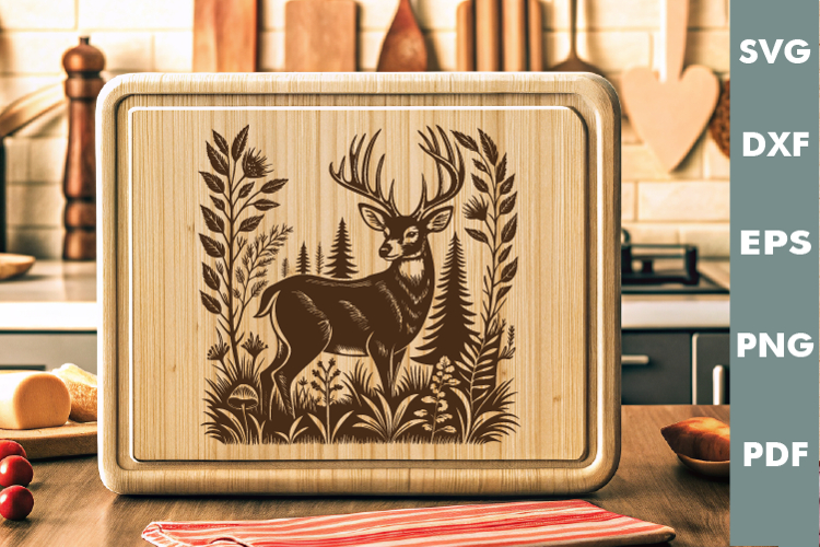 Whitetail Deer Design, Cutting board laser SVG, Cricut