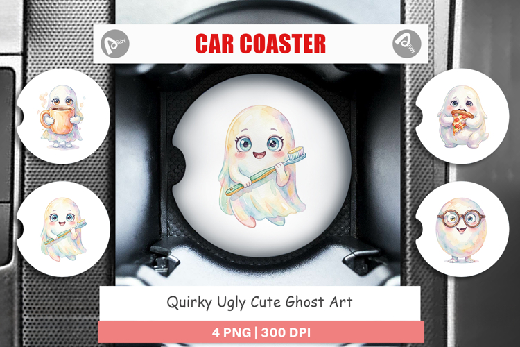 Quirky Ugly Cute Ghost Car Coaster