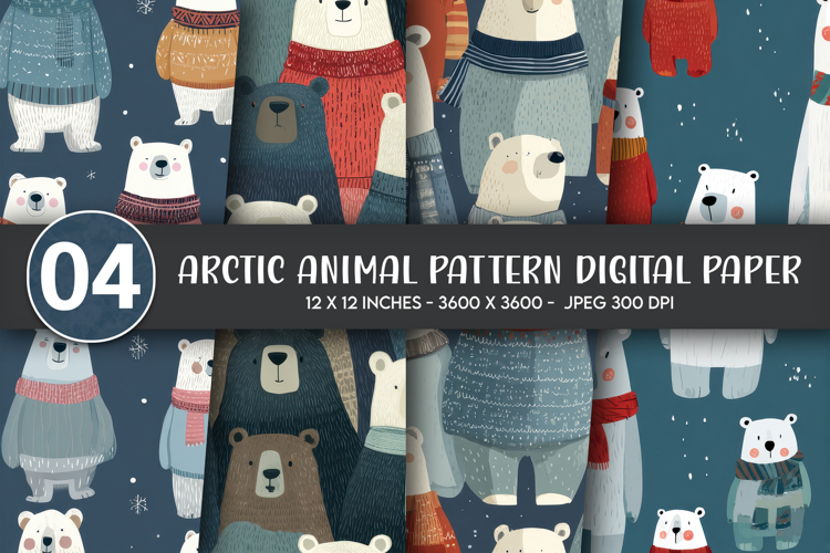 Arctic Animal Pattern Digital Paper