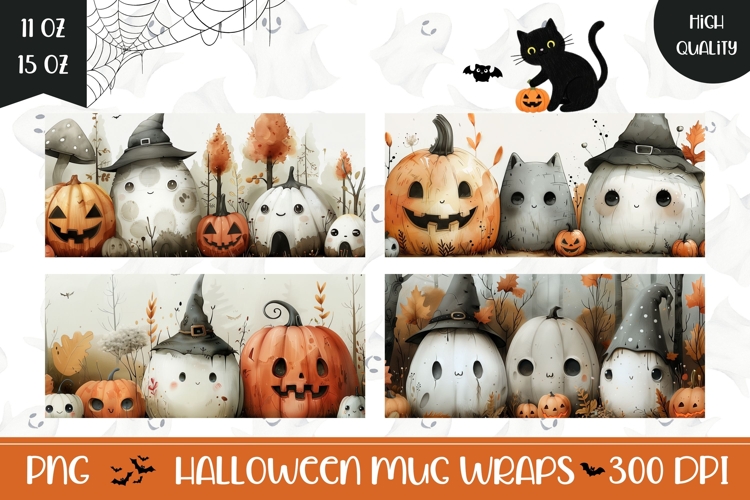 Halloween Pumpkins Mug Template, Fall Mug Sublimation Design
