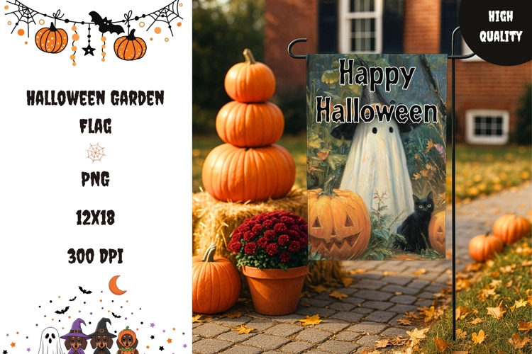 Cartoon Ghost Garden Flag, Halloween Welcome Flag Design