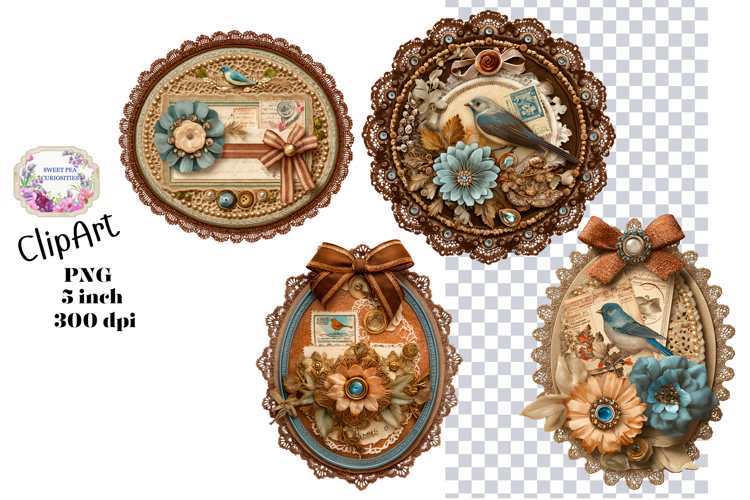 Tags, Flowers, Label, Ephemera, PNG, Junk Journal, clipart