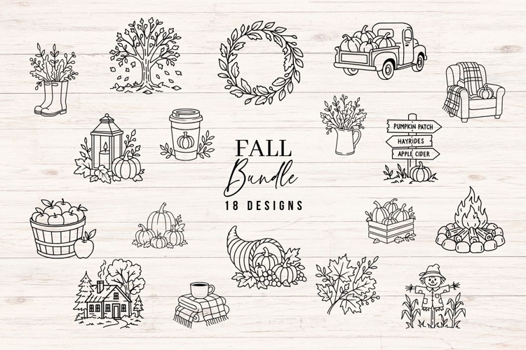 Fall SVG Bundle | 18 Hand Drawn Autumn Designs