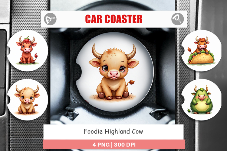 Foodie Highland Cow Car Coaster