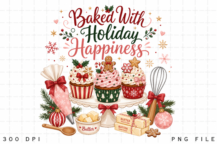 Baked With Holiday Happiness PNG, Christmas Baking PNG