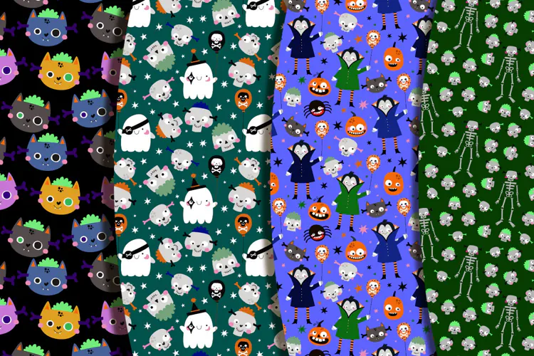 Halloween Cartoon Seamless Patterns JPG
