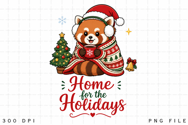 Home For The Holidays Red Panda PNG Sublimation Design, Cute