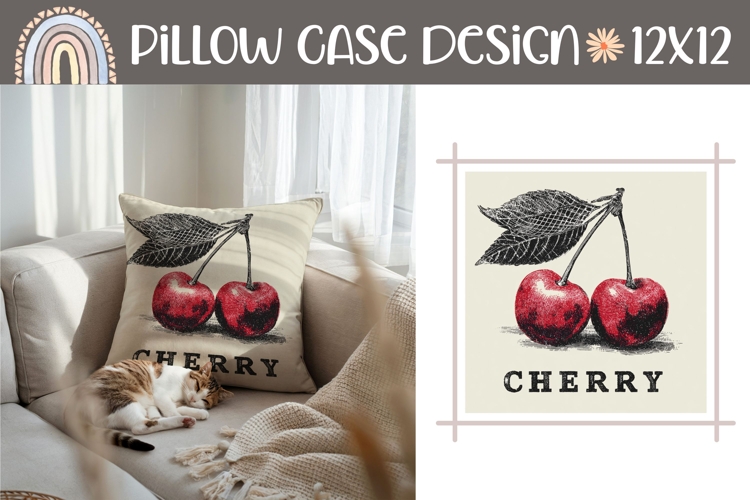Cherry Pillow Case, Berries Pillow Sublimation Design