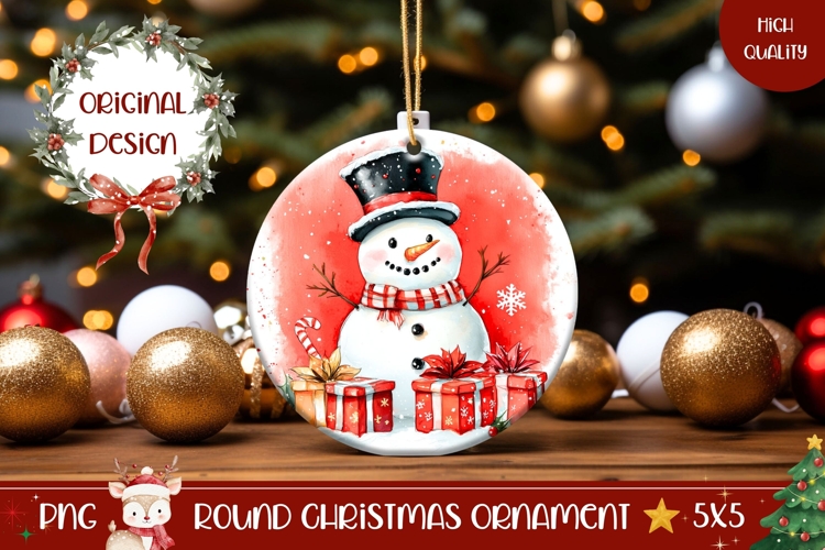 Watercolor Snowman Ornament, Christmas Round Ornament Design