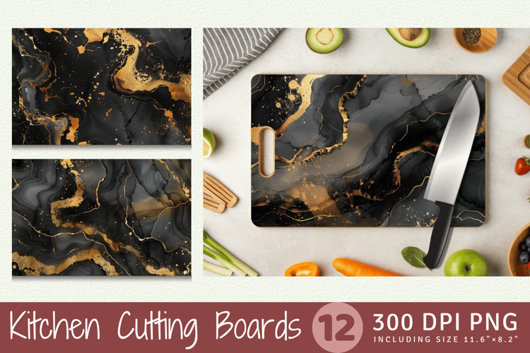 Black & Gold Alcohol Ink Cutting Boards sublimation Design