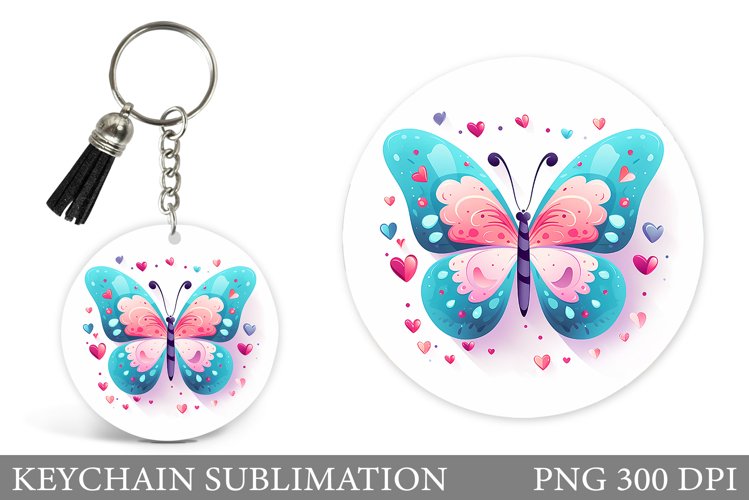 Butterfly Round Keychain. Butterfly Keychain Design example image 1