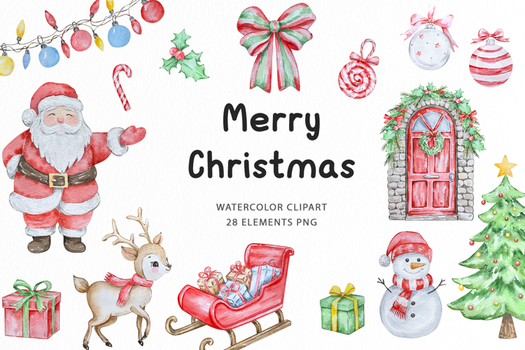 Watercolor Merry Christmas Clipart
