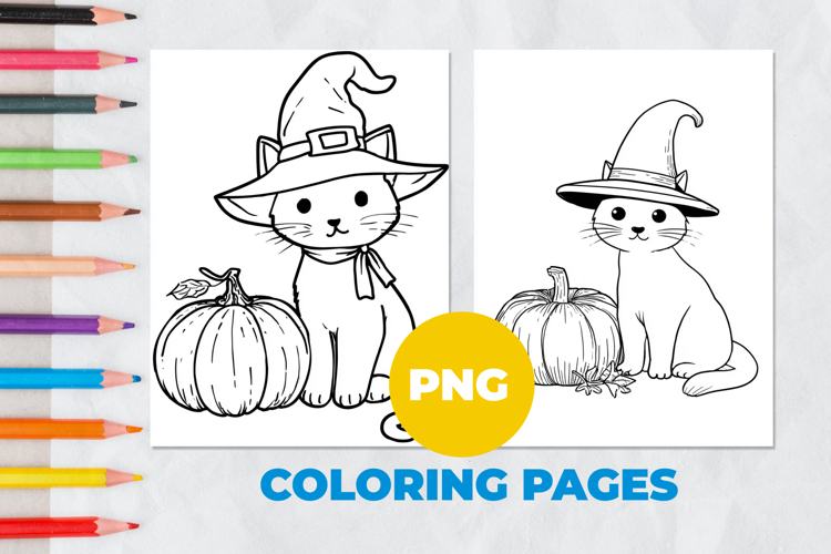 Witchs cat with a pumpkin Coloring Pages | Coloring book