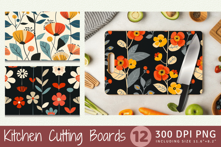 Mid Century Flowers Cutting Boards sublimation Design