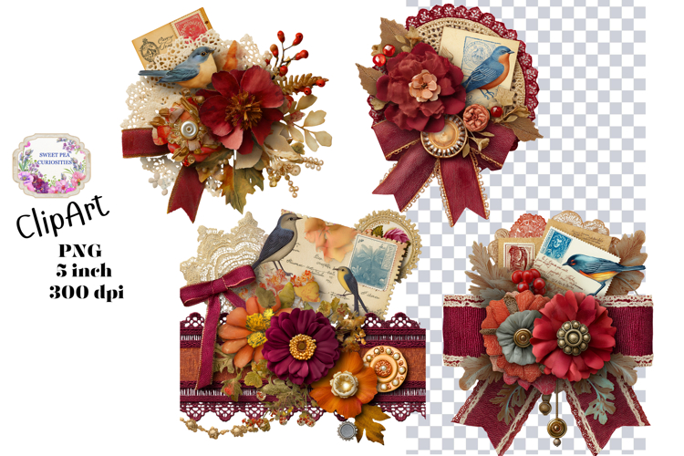 Tags, Flowers, Label, Ephemera, PNG, Junk Journal, clipart