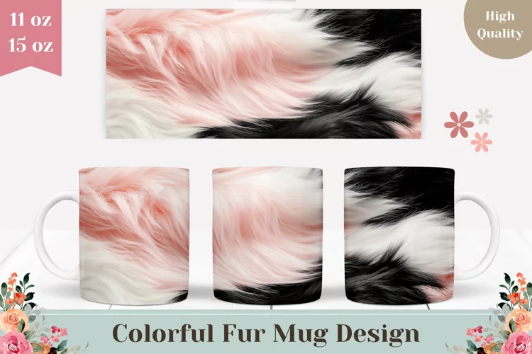 Colorful Fur Mug Template, Black Fur Mug Sublimation