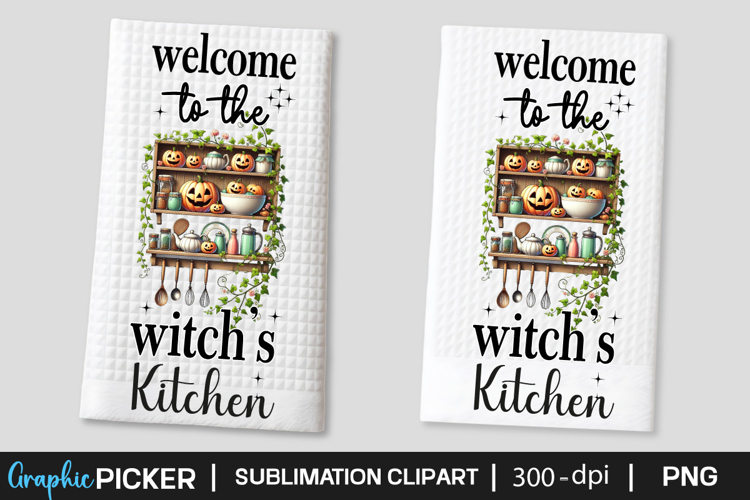 Halloween Kitchen Witch Towel Sublimation Design, Halloween