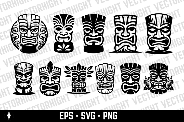 Tiki tribal wooden mask set and Tiki mug. Hawaiian tradition