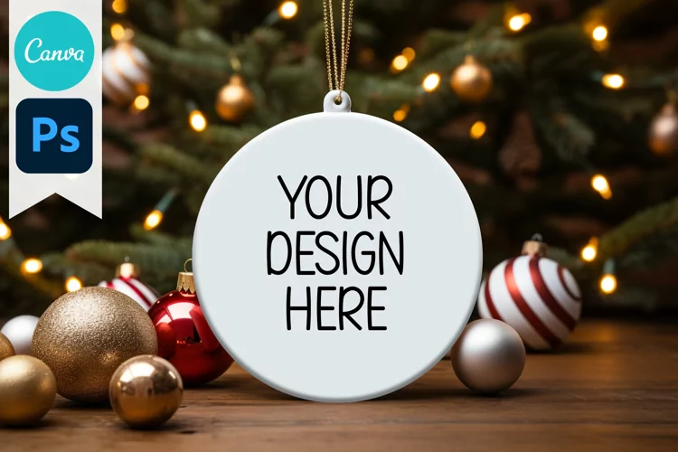 Blank Circle Christmas Ornament Mockup | Sublimation Mockup