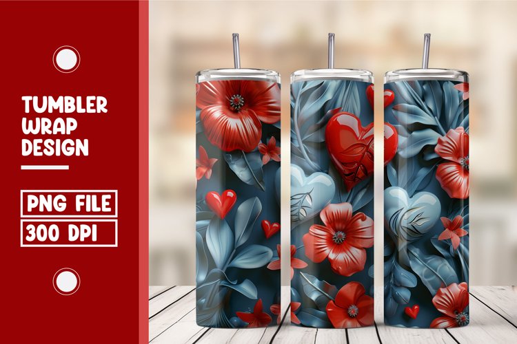 Heart Flower Tumbler Wrap Design