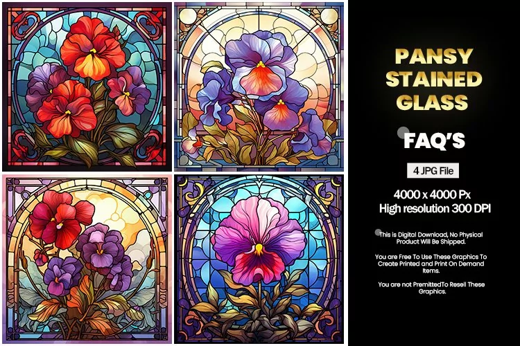 Stained Glass Pansy Square Coaster - 04 Variations