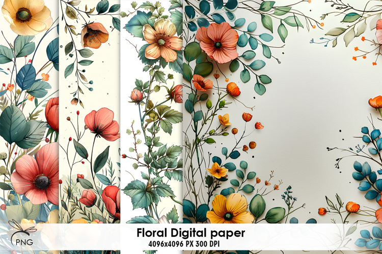 Floral digital paper, background clipart