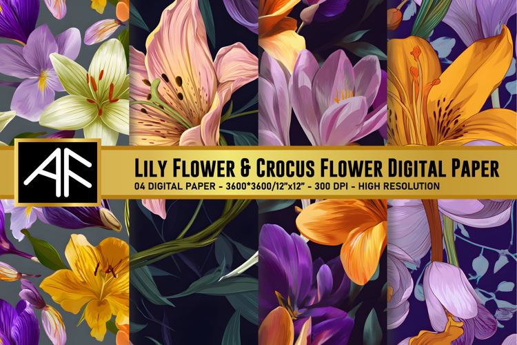 Lily   Crocus Flower Digital Paper | Flower Pattern