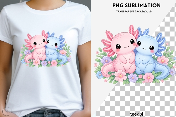 Pastel kawaii axolotl png design for T-shirts