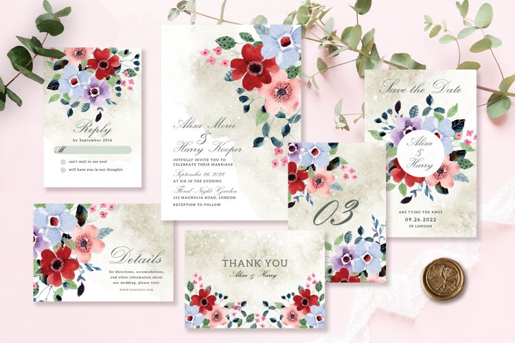 Vintage Flower Bouquet Wedding Invitation Suite example image 1
