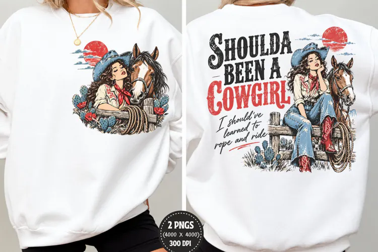 Cowgirl Front Back Western Shirt PNG, Western Horse Front Ba