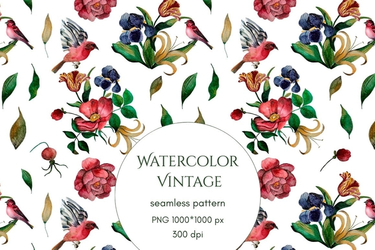 Watercolor Floral Pattern Vintage