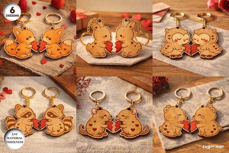 Animals Couple Keychain SVG Bundle | Laser Cut | Keyring