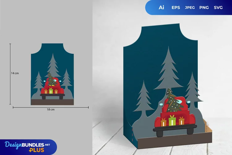Truck Carry Christmas Tree and Giftboxes for Pop Up Decor