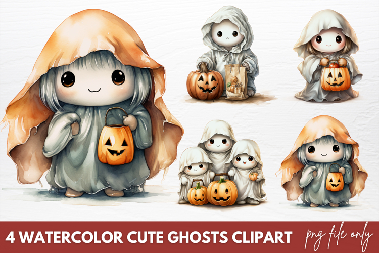 Watercolor Cute Ghost Clipart Sublimation PNG