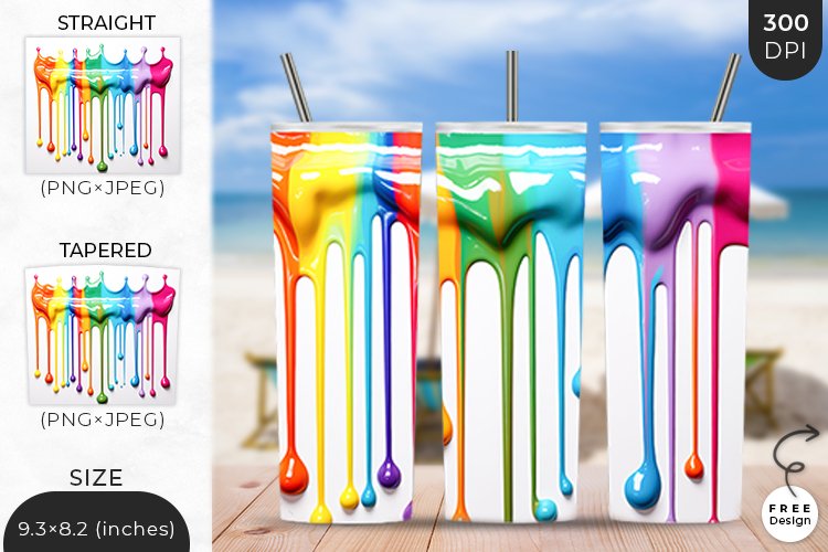 3D Colorful Paint Tumbler Wrap | 3D Sublimation Wrap Design