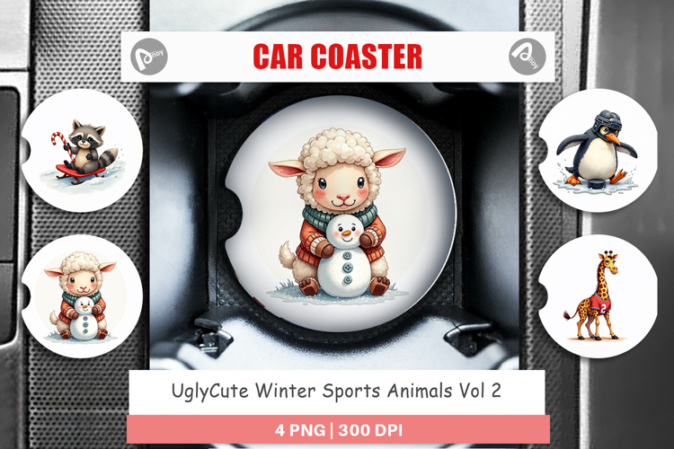 Winter Sports Animals Car Coaster