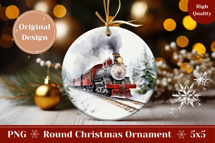 Vintage Christmas Ornament, Watercolor Train Ornament PNG