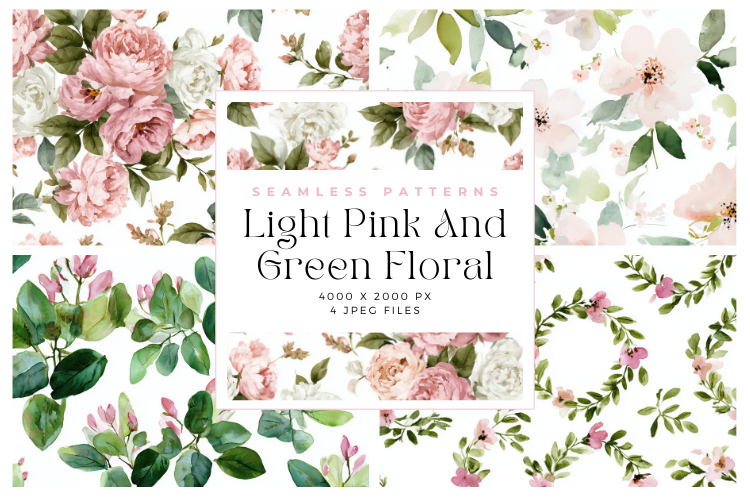 Light Pink And Green Floral Seamless Patterns