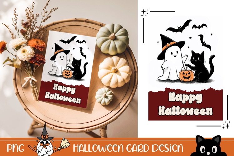 Happy Halloween Greeting Card, Cartoon Halloween Card Design