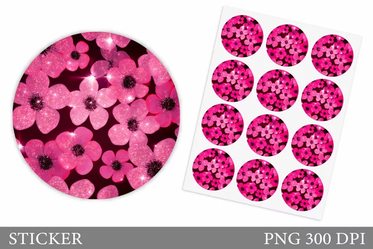 Flowers Sticker Design. Flowers Round Sticker Template