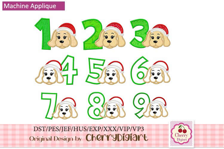 Christmas puppy Numbers machine embroidery bundle 2112A B