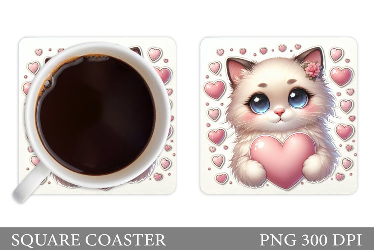 Valentines Cat Coaster. Cute Cat Coaster Sublimation