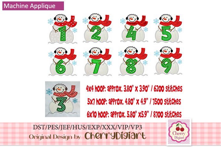 Snowman Numbers machine embroidery bundle 1678B