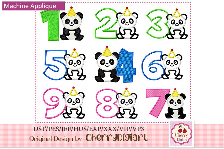 Panda Birthday Numbers applique machine embroidery 2168 example image 1