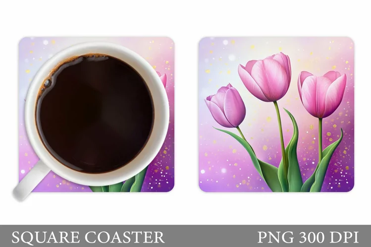 Tulips Coaster Design. Flowers Coaster Sublimation