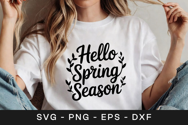 Hello Spring Season Floral Quote SVG PNG