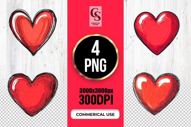 Hand Drawn Red Heart Illustration Clipart Sublimation PNG